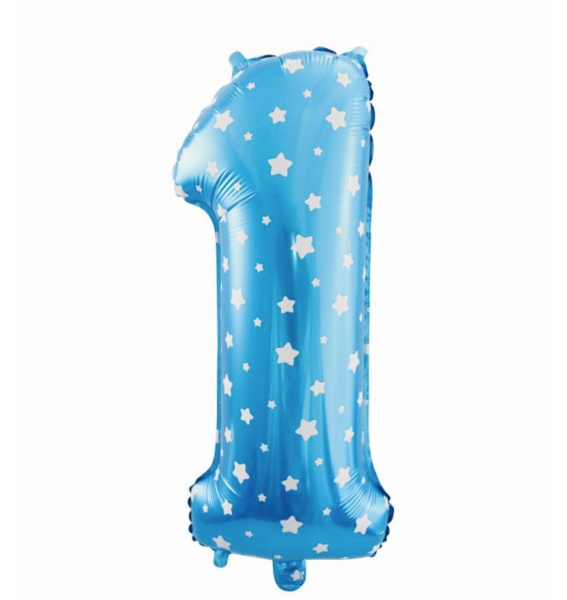 Folienballon - Zahl 1: Blaue Sterne - ø 61cm